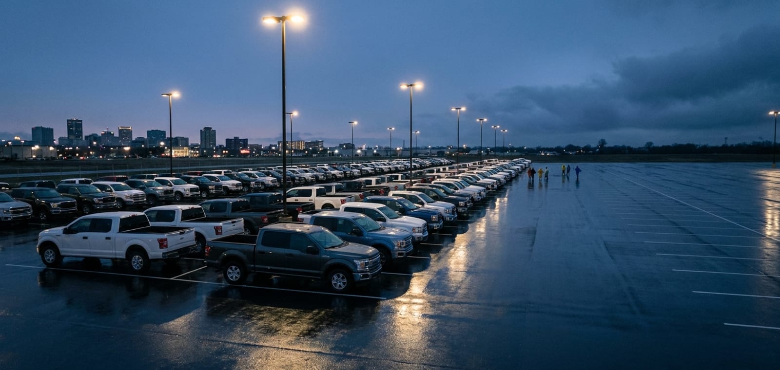 Vehicles lined up on the lot